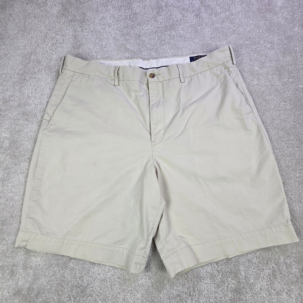 Polo Ralph Lauren Mens 38 Tan Khaki Stretch Classic Fit Chino Shorts Flat Front